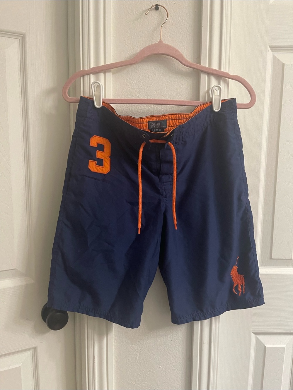 Ralph Lauren Navy Swim Shorts with Orange Accents